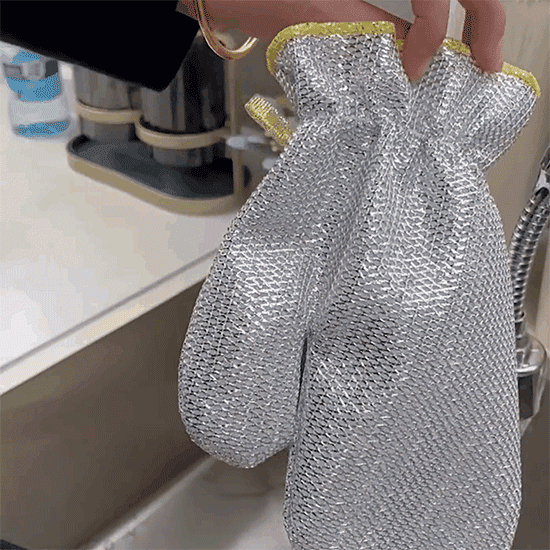 Thick wire cloth mitts to keep your hands dry while washing dishes